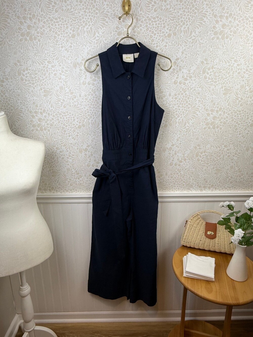 Maeve by Anthropologie Navy Halter Button-Front Sleeveless Jumpsuit - Size - 12 - Picture 3 of 11